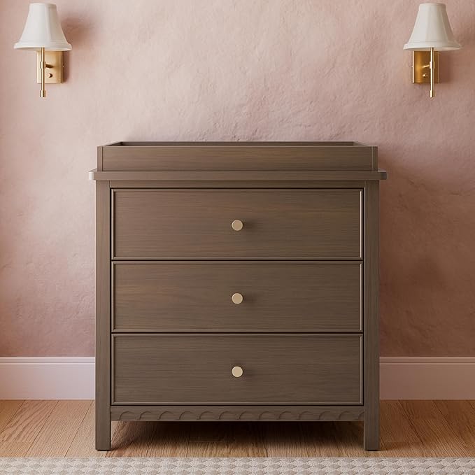 Graco Sasha 3-Drawer Chest with Changing Table Topper (Hazelnut) – GREENGUARD Gold Certified, Nursery Bedroom Wood Chest with Spacious Storage, Interlocking Drawer System, Pre-Installed Tracks