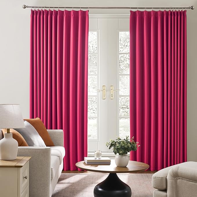 KEQIAOSUOCAI Pinch Pleated Hot Pink Blackout Curtains Short 2 Panels Set 45 Inch Length for Small Windows, Sound & Light Reducing Room Darkening Drape for Bathroom Bedroom(Hot Pink, 2 PCs, W40 x L45)
