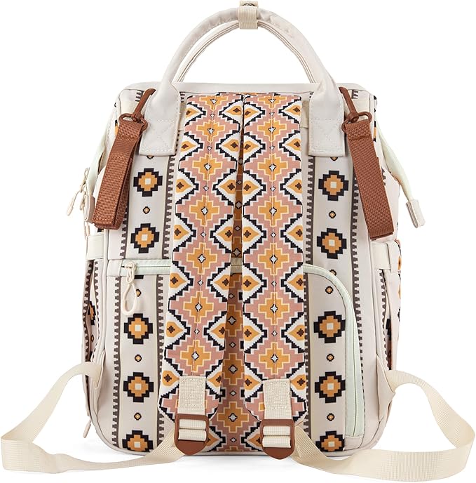 Wrangler Aztec Backpack Organized Daypack Travel Baby Bag with Stroller Strap and Side Bottle Pockets