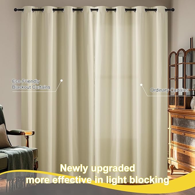 NICETOWN Blackout Curtains for Bedroom, Grommet Privacy 100% Blackout Drapery 96 inches Length Thermal Insulated Curtains for Living Room, 2 Panels, 52W x 96L, Cream