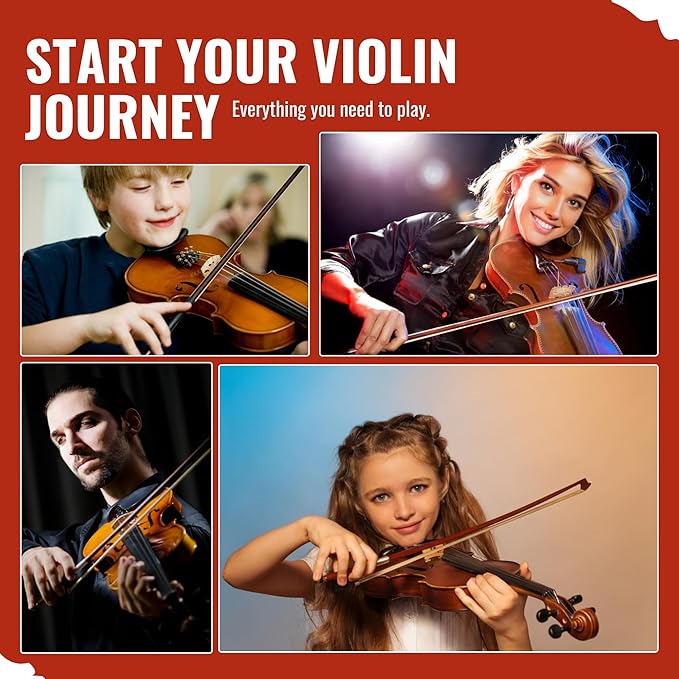 4/4 Full Size Violin for Adults - Solid Wood, Spruce Top, Maple Back, Pro Brazilwood Bow, Hard Case, Shoulder Rest, Electronic Tuner, Extra Strings & Rosin (MVA-800)