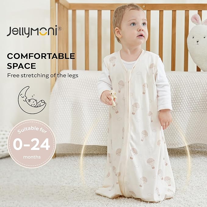 JELLYMONI Baby Sleep Sack 18-24 Months, 100% Cotton 3 Pack 0.5 TOG Baby Wearable Blanket Infant Sleep Sack with 2-Way Zipper Newborn Sleep Sacks