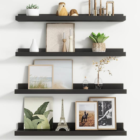 Floating Picture Ledge Shelves for Wall Set of 4, 24 Inch Wall Shelves with Lip Long Large Nursery Book Shelf for Toys Storage Kids Bookshelf Wall Mounted Living Room Bedroom Decor Frames