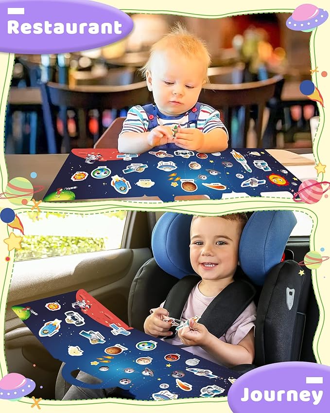 Benresive Reusable Sticker Book for Toddlers 2-4 Years, Fun Travel Stickers for Kids, Waterproof Sticker Books for Toddlers 1-3, Crafts Activities for Todddlers 1-3 2-4 3-5 - Space