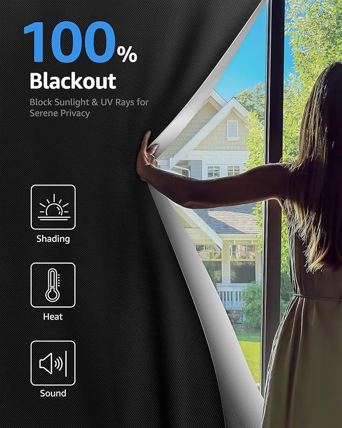 Sumobaby Blackout Curtains for Bedroom Portable 57"x64",No Drill Blackout Shades with Upgraded Hook&Loop Tapes,100% Black Out Window Cover,Thermal Insulated Blinds for Bedroom,Nursery(1 Panel,Black)