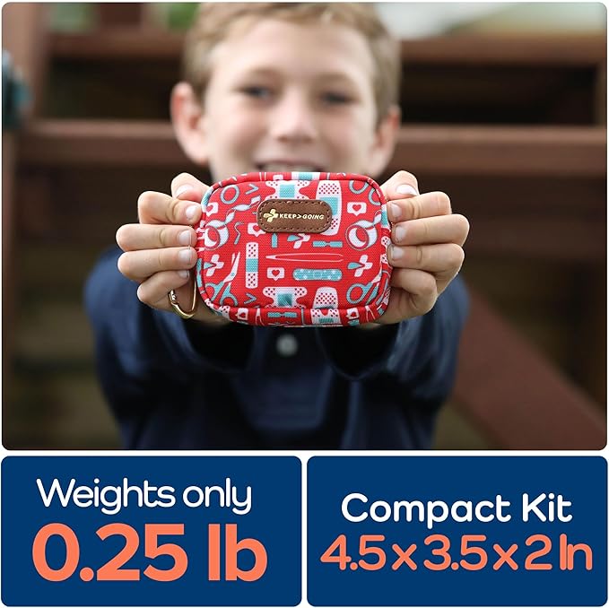 KEEP>GOING KeepGoing Small Travel First Aid Kit Kids – 60 Pc. Mini First Aid Kit for Purse, Diaper Bag, & Backpack with Latex-Free Bandages – 4 Oz., & 4.5 x 3.5 x 2 in, TSA-Approved