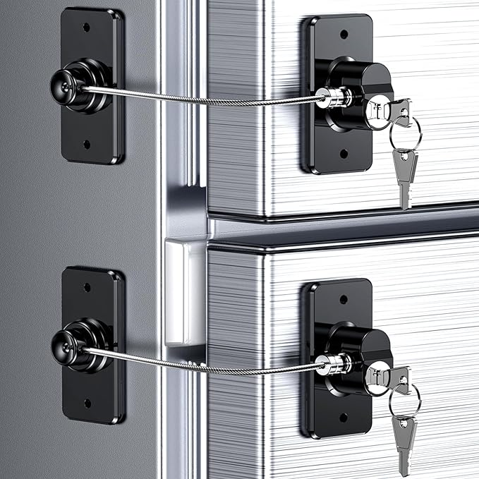 4 Pack Refrigerator Door Lock with Adhesive, No Tools Required, Child Proof Fridge Door Lock for Kids and Pets, Self Adhesive Latch for Freezer, Cabinets, Drawers, Windows (Patent)