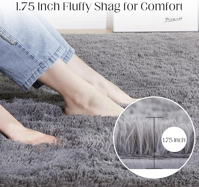 9x12 Grey Fluffy Plush Area Rug, Ultra Soft Bedroom Rug Indoor Carpet, Anti-Skid High Pile Luxury Rugs for Nursery, Kids Room, Playroom, Home Decoration