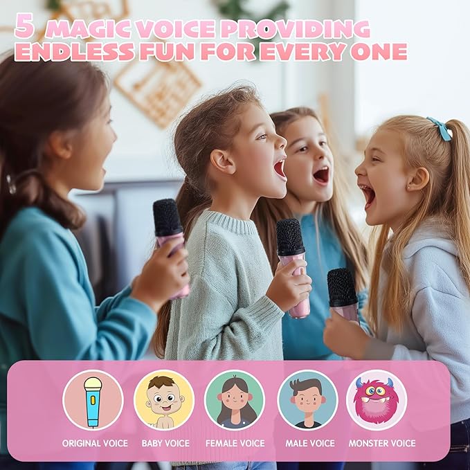 Karaoke Machine for Kids & Adults, Portable Bluetooth Mini Karaoke Speaker with 2 Wireless Microphone and Lights, Birthday Gifts for Girls & Boys, Toys for Girls, Family Home Party (Pink)