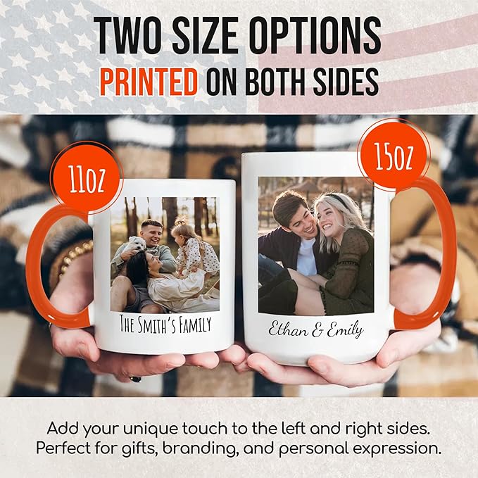 Custom Mug Upload Your Picture Personalized Coffee Mug with Photo Text Name Customized Cup Unique Ideas Gifts for Men Women Mom Dad Halloween Christmas Thanksgiving Friend Family (Orange, 11oz)