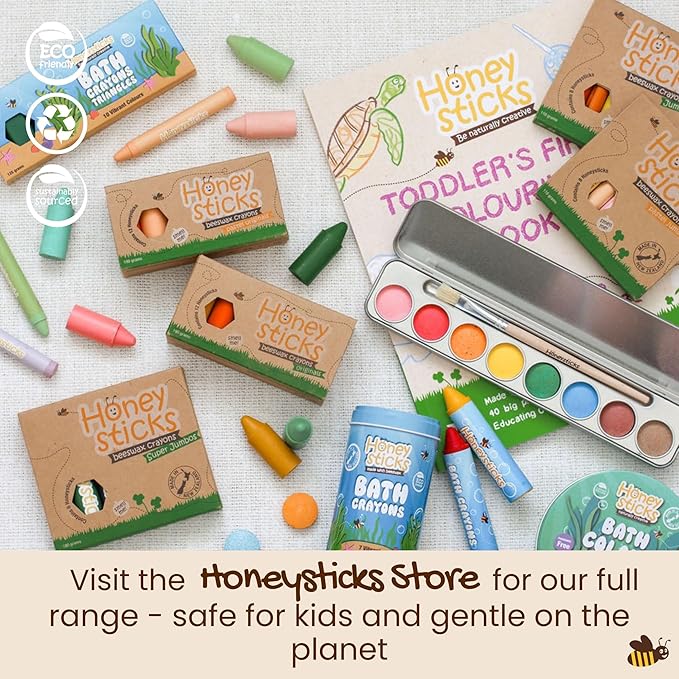 Honeysticks Super Jumbo Crayons (12 Pack) - Non Toxic Crayons for Kids - 100% Pure Beeswax and Food Grade Colors - For Toddlers 1-3, Unbreakable, Extra Large, Easy to Hold and Use, Eco-Friendly