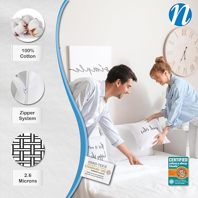 National Allergy Superior 100% Cotton King Mattress Protector Zippered - 78" x 80" x 9" - Hypoallergenic Bed Encasement - Breathable Dust Proof Cover - AAFA & Oeko-TEX Standard 100 Certified