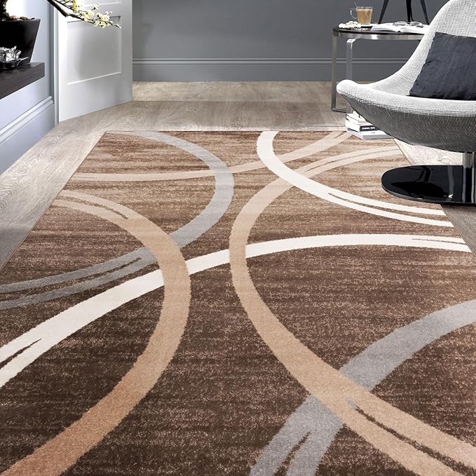 Rugshop Modern Wavy Circles Design Area Rug 6'6" x 9' Brown