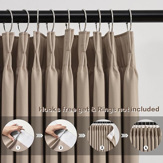 KEQIAOSUOCAI Pinch Pleated Curtains 144 Inch Long 12 FT Tall Curtains for Living Room Bedroom Thermal Memory Trained Pleated Viral Window Drapes with Hooks(Khaki,40W x 144L x 2 Panels)