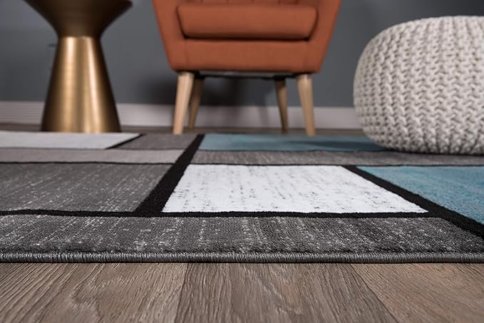 Rugshop Contemporary Modern Boxes for Home Office,Living Room,Bedroom,Kitchen Non Shedding Area Rug 5' 3" X 7' 3" Blue/Gray