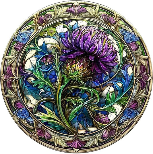 KAAYEE Wooden Jigsaw Puzzles-3D Visual Effect Scotch Thistle Wooden Puzzle Adult Unique Shape Wooden Puzzle Wooden Jigsaw Puzzle for Adult,Puzzle for Adults,Family Puzzles (M-11.4 * 11.4in-200pcs)