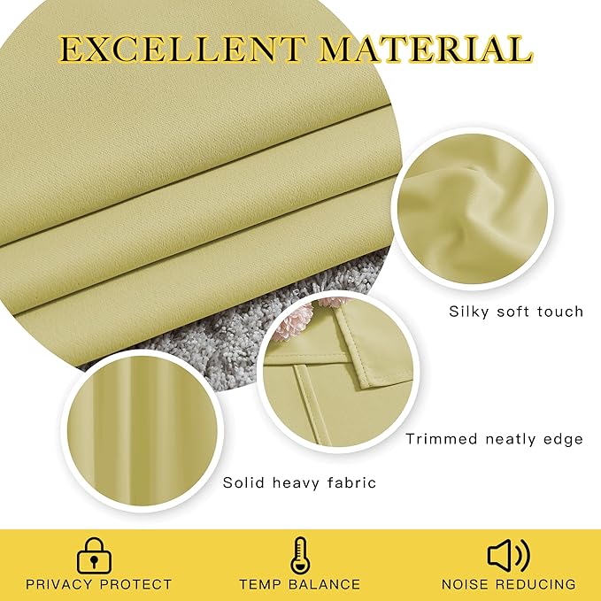 NICETOWN Paler Yellow Room Darkening Curtains 84 inch Length 2 Panels, Grommet Thermal Insulated Window Treatments Light & Sound Reducing Drapes for Living Room/Bedroom, W46 x L84