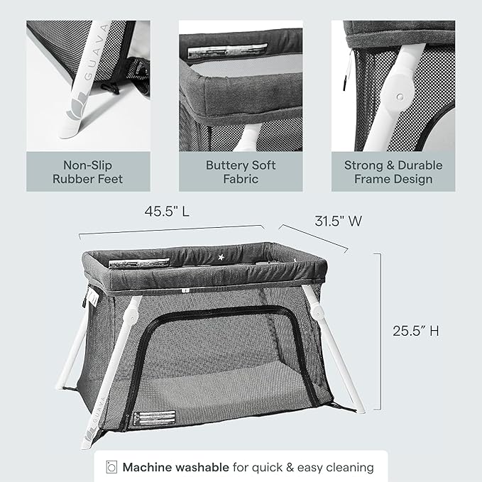 Guava Family Travel Crib includes Lightweight Backpack Design | Certified Baby Safe Portable Crib | Folding Play Yard, Comfy Mattress for Babies, Toddlers | Compact Baby Travel Bed