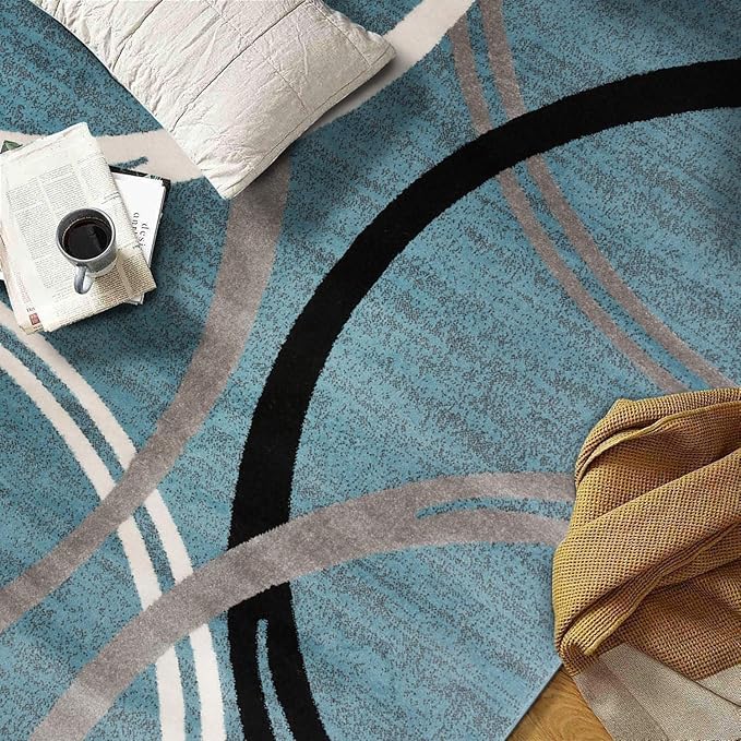 Rugshop Modern Wavy Circles Design Area Rug 4' x 6' Blue