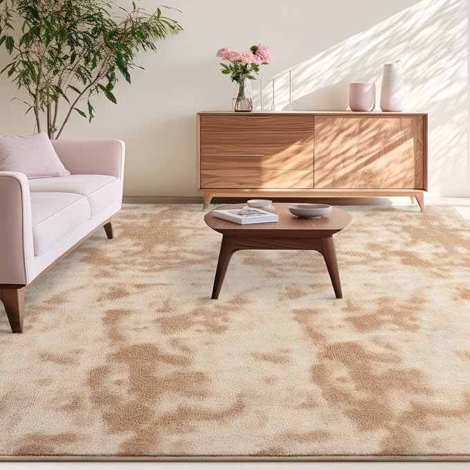 Kimicole 4x6 Washable Area Rugs for Bedroom Living Room, Low Pile Ulta-Thin Solid Color Rug, Non-Slip Soft Fluffy Carpet for Nursery Kids Room Dorm Room Home Decor (Light Tan)