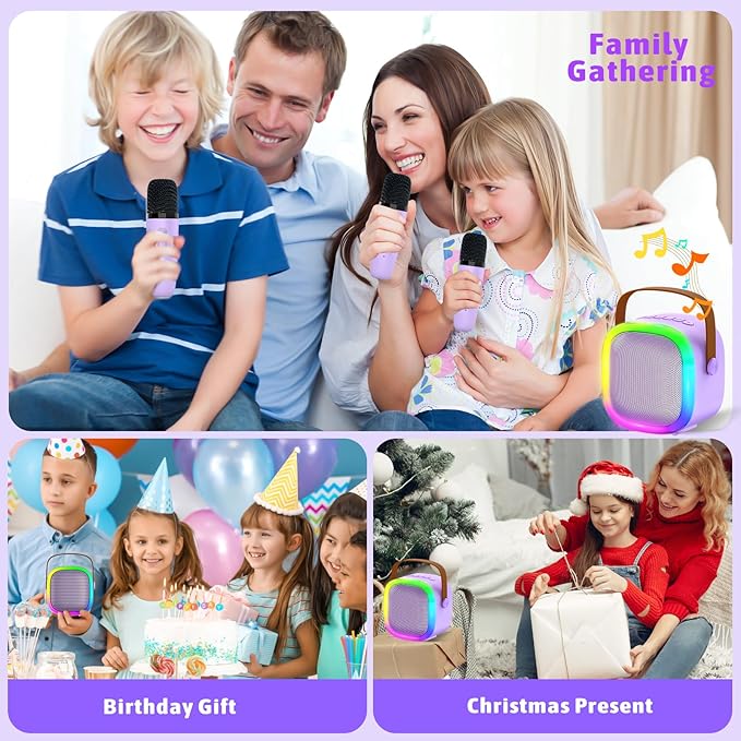 Karaoke Machine for Kids Adults, Portable Bluetooth Speaker with 2 Wireless Microphones and LED Lights, Kids Toys Birthday Gifts for Girls and Boys Ages 4, 5, 6, 7, 8,9,10,11,12+ Years, Home Party