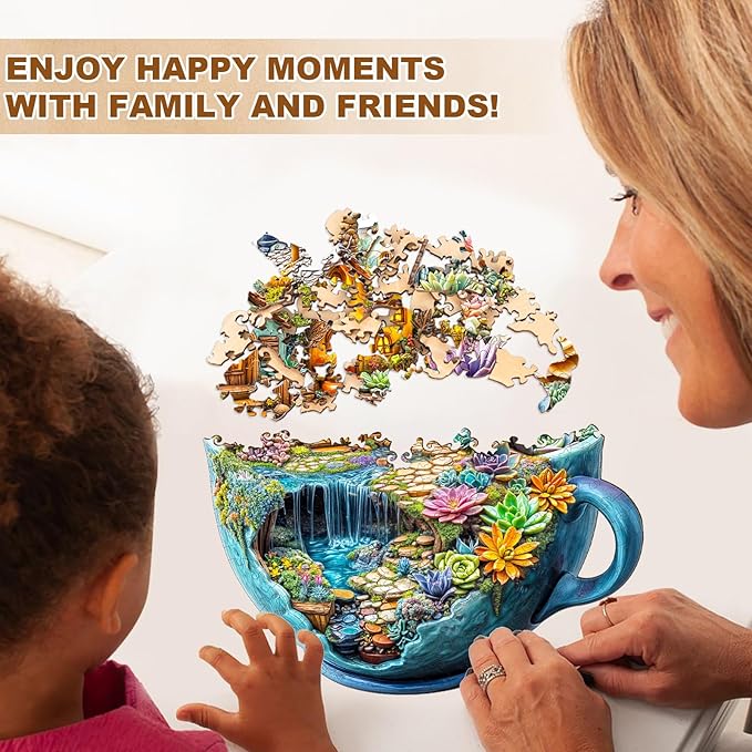 WOODBESTS Wooden Puzzles for Adults, Succulent Mug Wood Puzzles Adult(100 Pieces, S, 8.5 * 8.4in), Unique Shape Wooden Animal Jigsaw Puzzles, Birthday Gifts for Adults Family Game