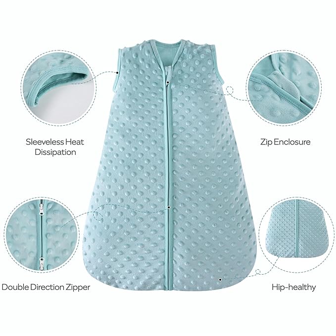 JELLYMONI Fleece Baby Sleep Sack 12-18 Months, 1.5 Tog Warm Winter Baby Wearable Blanket with Plush Dots and 2-Way Zipper, Cotton Toddler Sleep Sack