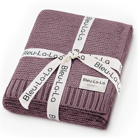 Heritage Knit Organic Cotton Receiving Swaddle Blanket for Girls - 100% Luxury Organic Cotton Knit Warm Cozy Crib Quilt Swaddle Blanket for Newborns Infants Babies & Toddlers (0-2Yrs - Sugar Plum)