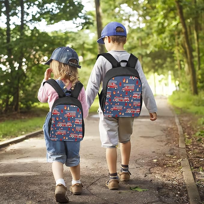 Cartoon Fire Trucks Toddler Backpack Waterproof Mini Backpack Boys/Girls Cute Small Backpack Kindergarten Pre School Bags 13 Inch