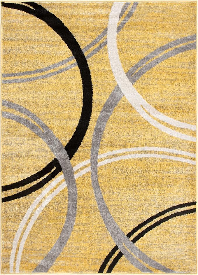 Rugshop Modern Wavy Circles Design Area Rug 6'6" x 9' Yellow