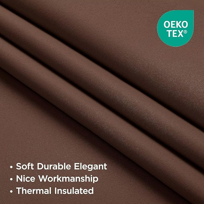 Joydeco Blackout Curtains 84 Inch Long for Bedroom, Thermal Insulated Black Out Curtains 2 Panels Set, Room Darkening Drapes for Living Room Window (W52 x L84 Inch, Brown)