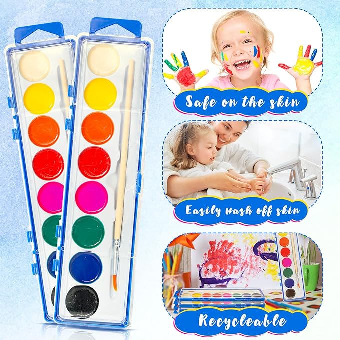 36 Pack Watercolor Paint Set for Kids - 8 Washable,Bright Colors with Paintbrush Watercolor Paint Bulk for Kids Party Favors,Classrooms Supplies,Art Lessons