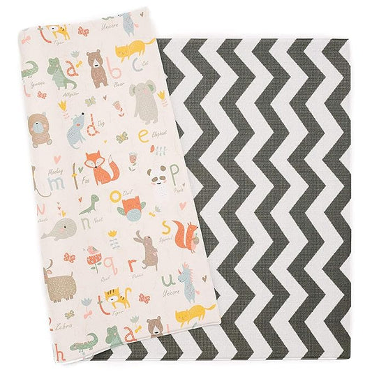 Baby Care Play Mat (Large, Zig Zag - Black) 82'' x 55'' Original One-Piece Reversible Rollable Waterproof Play Mat for Infants, Babies, Toddler, and Kids