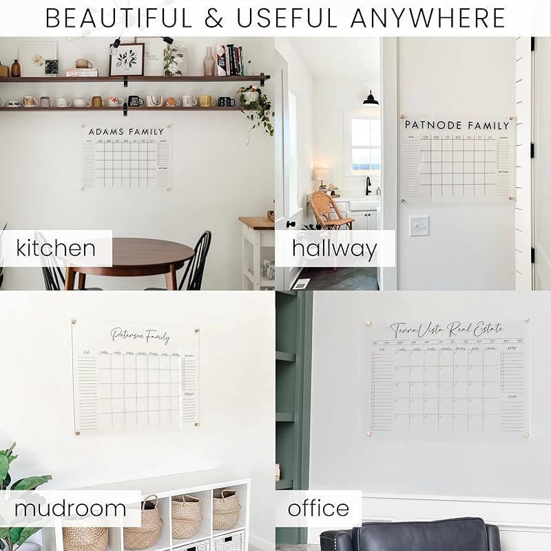 Personalized Clear Acrylic Calendar for Wall, Calendar Whiteboard for Wall, Dry Erase Wall Calendar, Wall Calendar Organizer System for Home (Block, Jade, 14"W x 11"H)