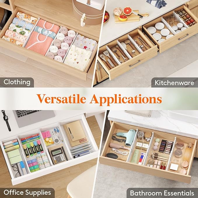 Lifewit 9 Pack Drawer Dividers 4" High, 10.5-16.5" Dresser Drawer Divider, Adjustable Drawer Organizers for Clothes, Plastic Drawers Separators for Dresser, Bedroom, Bathroom, Kitchen, Office