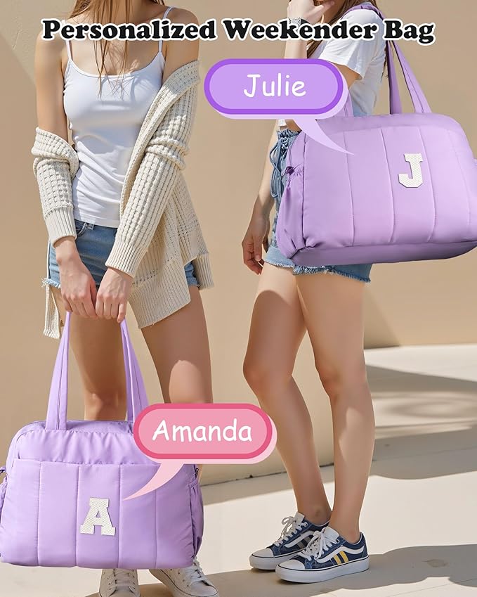 Gift Idea for Women Her-Initial Duffle Bag, Carry On Bags for Women，Overnight Bag with Wet Pocket，Lightweight Travel Bags Personalized Gym Tote with Makeup Pouch