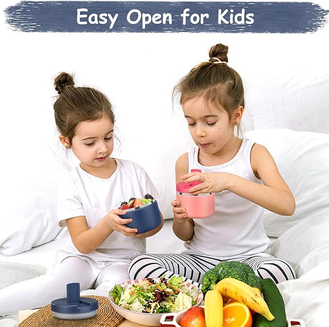 12oz Insulated Vacuum Food Jar with Buckle Lid Wide Mouth Soup Thermo for Hot Food Kids Leakproof Stainless Steel Lunch Container- Blue 1 Pack