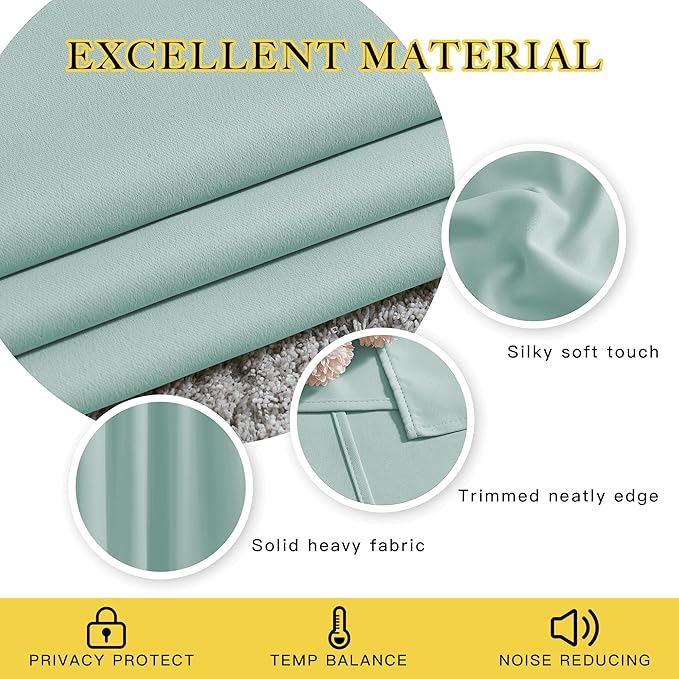 NICETOWN Blackout Curtains 66 inches Long, Grommet Window Treatment Thermal Insulated Solid Blackout Curtains/Panels/Drapes for Bedroom, Aqua Blue, Set of 2, W66 x L66