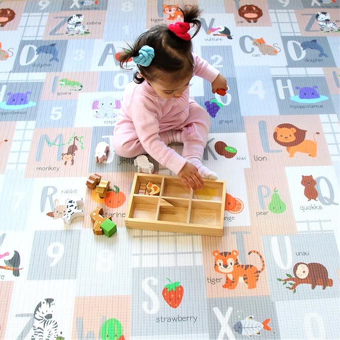 Cushmat Stylish Reversible Foam Play Mat (Large, Tropical Safari - Crystals Char) - Soft, Waterproof, Durable Play mat for Infants, Babies, Toddler, Kids & Grownup - 6.5ft x 4.5ft