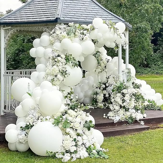 140pcs Balloon Arch Kit, White Balloons of Different Sizes Pack of 18 12 10 5 Inch Party Balloon Kit for Birthday Party or Balloon Arch as Graduation Wedding Baby Shower Anniversary Party Decorations
