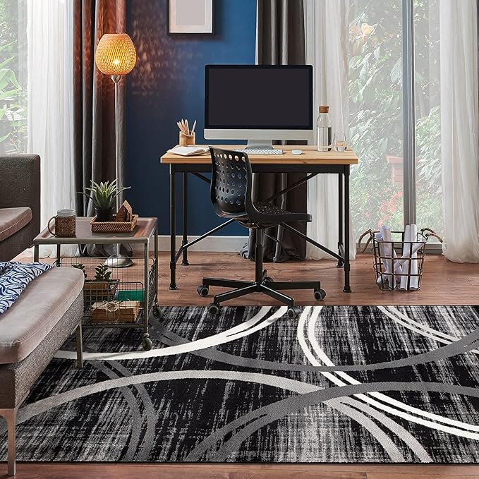 Rugshop Modern Wavy Circles Design Area Rug 3'3" x 5' Black