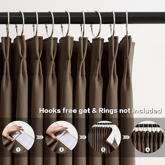 KEQIAOSUOCAI Pleated Blackout Curtains 45 Inches Long, Thermal Insulated Room Darkening Bedroom Drapes 2 Panels Set Burg Pinch Pleats Viral Curtains for Kids Room/Living Room(Brown,40"x 45"x 2 PCs)