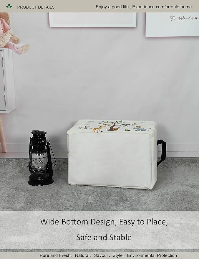 Rectangular Folding Laundry Basket,waterproof Canvas Basket,gift basket,Suitable for children's room,Office,Clothes,Toys Storage(Tree Animals)
