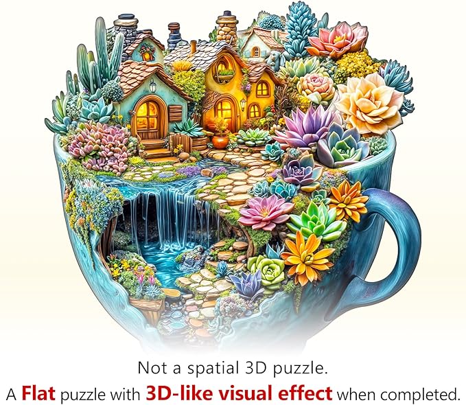 WOODBESTS Wooden Puzzles for Adults, Succulent Mug Wood Puzzles Adult(190 Pieces, M, 11.4 * 11.3in), Unique Shape Wooden Animal Jigsaw Puzzles, Birthday Gifts for Adults Family Game