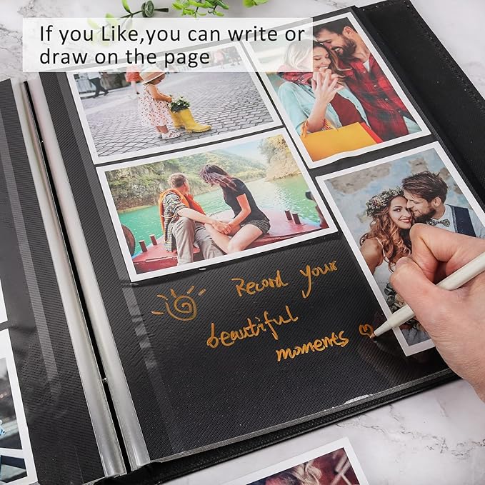 RECUTMS Photo Album Self Adhesive, Magnetic Self-Stick Scrapbook Album Holds 3x5 4x6 5x7 6x8 8x10 Pictures 60 Pages Black Inner Page for Family Wedding Baby Birthday Anniversary