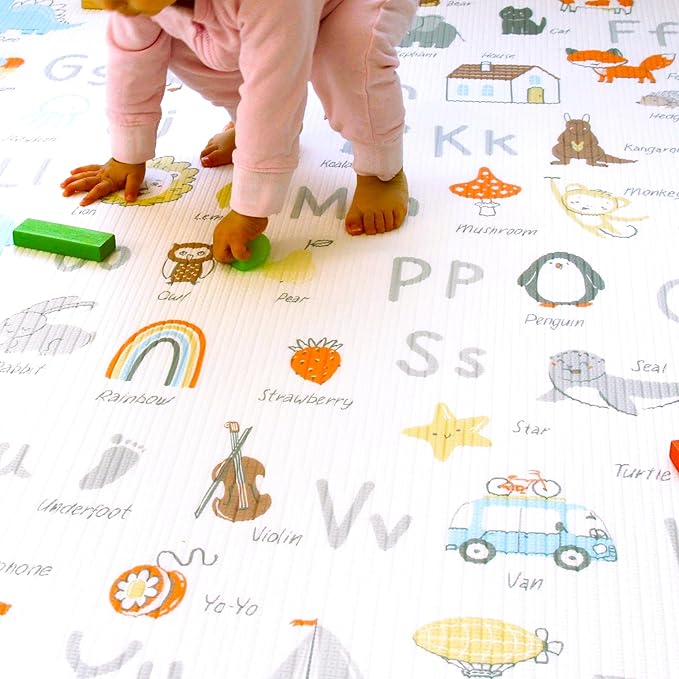 Cushmat Stylish Reversible Foam Play Mat (Large, Alpha - Palm Gray) - Soft, Waterproof, Durable Play mat for Infants, Babies, Toddler, Kids & Grownup - 6.5ft x 4.5ft
