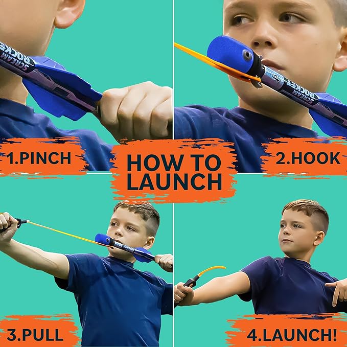 Toy Rocket Launcher for Kids: Best Outdoor Toys Slingshot Rockets Launchers Air Foam Rockets Games for Boys & Girls All Ages. Party Favor Easter Basket Stuffers & Great Gifts for Ages 8 9 10 11 & Up