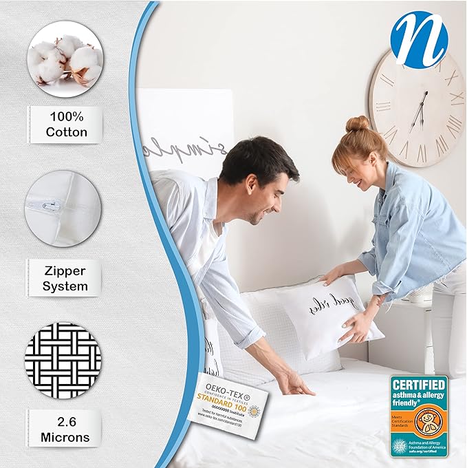 National Allergy Superior 100% Cotton Twin Mattress Protector Zippered - 39" x 75" x 15" - Hypoallergenic Bed Encasement - Breathable Dust Proof Cover - AAFA & Oeko-TEX Standard 100 Certified