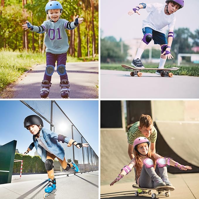 DaCool Kids Bike Helmet Set Skateboard Knee Pads - Kids Helmet Elbow Pads Wrist Guards Adjustable for 3~10yrs Girl Boy Kids Protective Gear Set for Sport Cycling Bike Roller Skating Scooter
