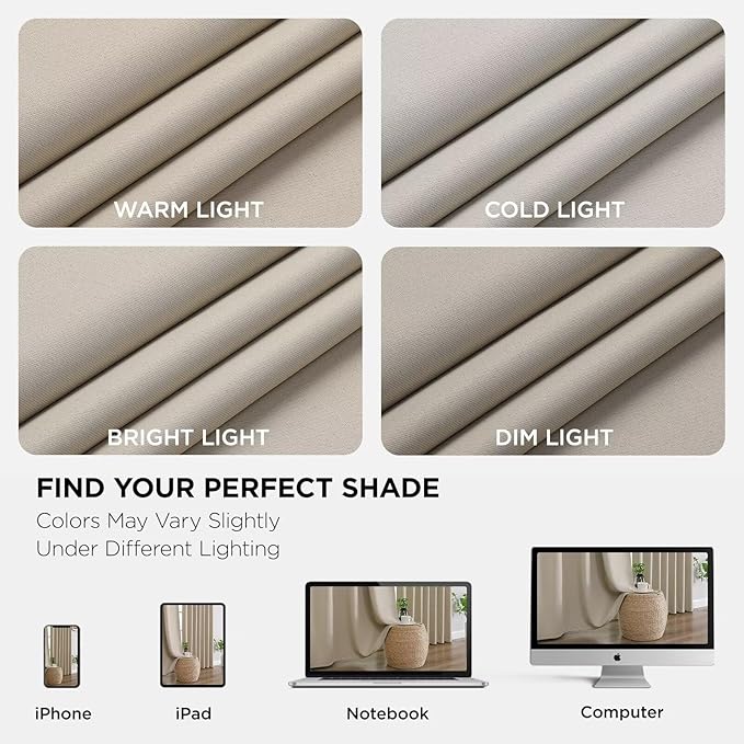 Joydeco 108 Inch Blackout Curtains for Bedroom, Thermal Insulated Black Out Curtains 2 Panels Set, Room Darkening Drapes for Living Room Window Rod Pocket Back Tab (W37 x L108 Inch, Light Beige)